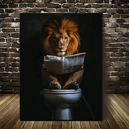 Contemporary Lion Reading Lion Painting 40x60cm Metal Print Ready to Hang