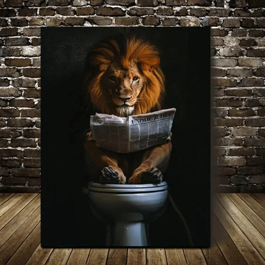 Contemporary Lion Reading Lion Painting 40x60cm Metal Print Ready to Hang