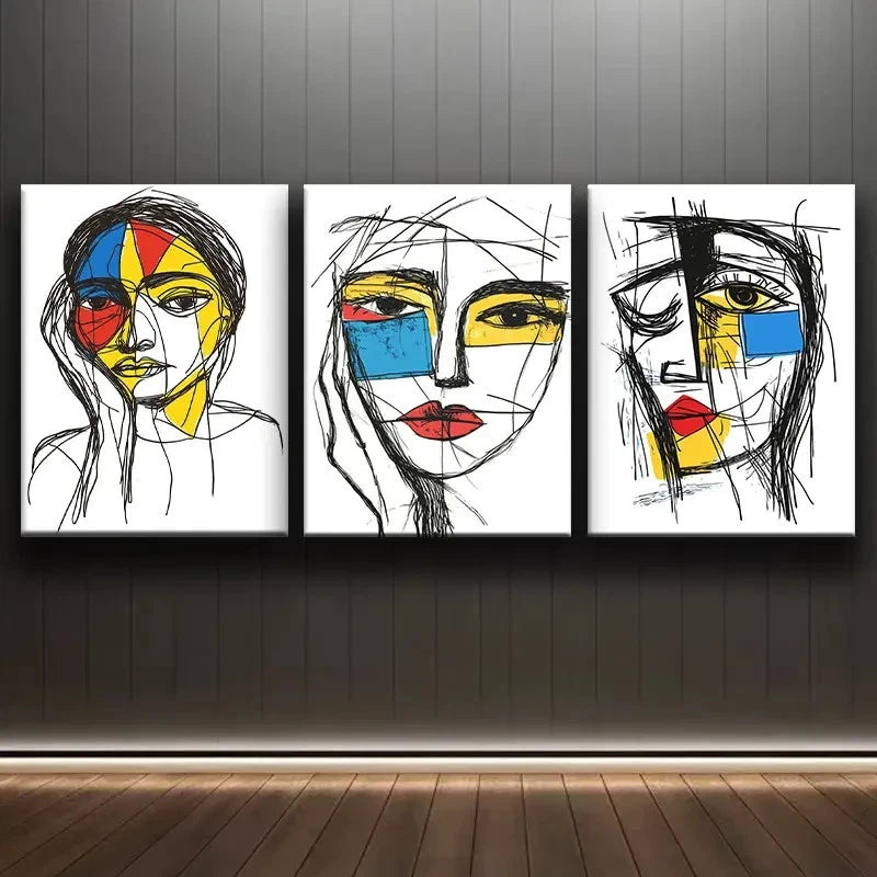 3pcs Elegant Woman Sketch Wall Art Set Canvas Framed 50x70cm - High Quality Print 100% Australian Made Wall Canvas Ready to Hang