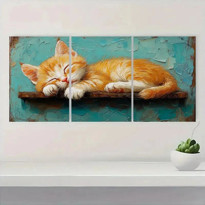 3pcs Orange Kitten Stretching Animal Perfect Wall Art Set Canvas Framed 40x60cm - High Quality Print 100% Australian Made Wall Canvas Ready to Hang