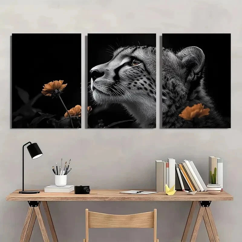 3pcs Leopard Black & White African Animal Metal Print Ready to Hang Art