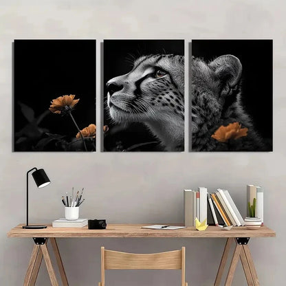 3pcs Leopard Black & White African Animal Metal Print Ready to Hang Art