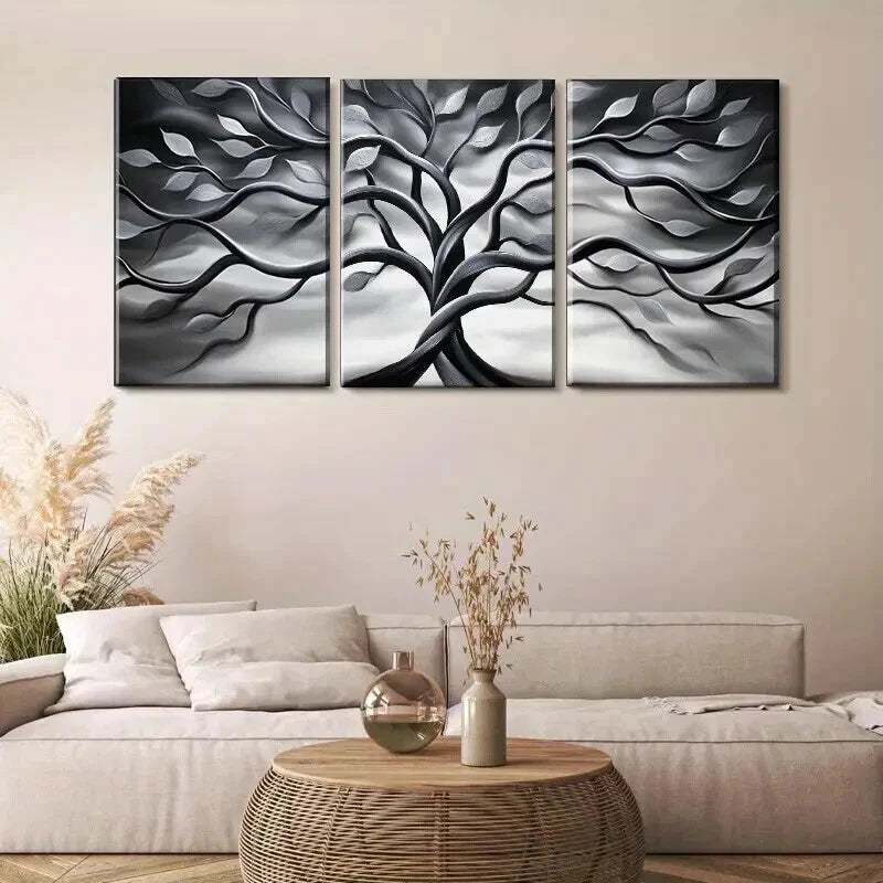 3pcs Black And White Twisting Tree Wall Art Set Canvas Framed 40x60cm - High Quality Print 100% Australian Made Wall Canvas Ready to Hang