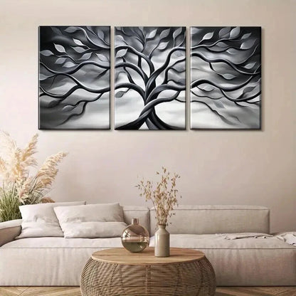 3pcs Black And White Twisting Tree Wall Art Set Canvas Framed 40x60cm - High Quality Print 100% Australian Made Wall Canvas Ready to Hang