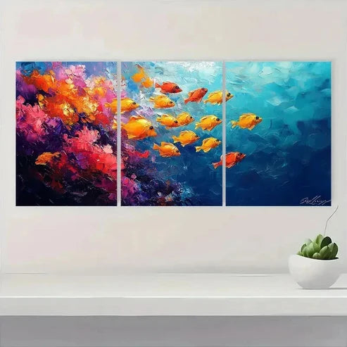 3pcs Vibrant Underwater Fish Canvas Art F Wall Art Set Canvas Unframed - High Quality Print 100% Australian Made Wall Canvas - Bella Home Decor