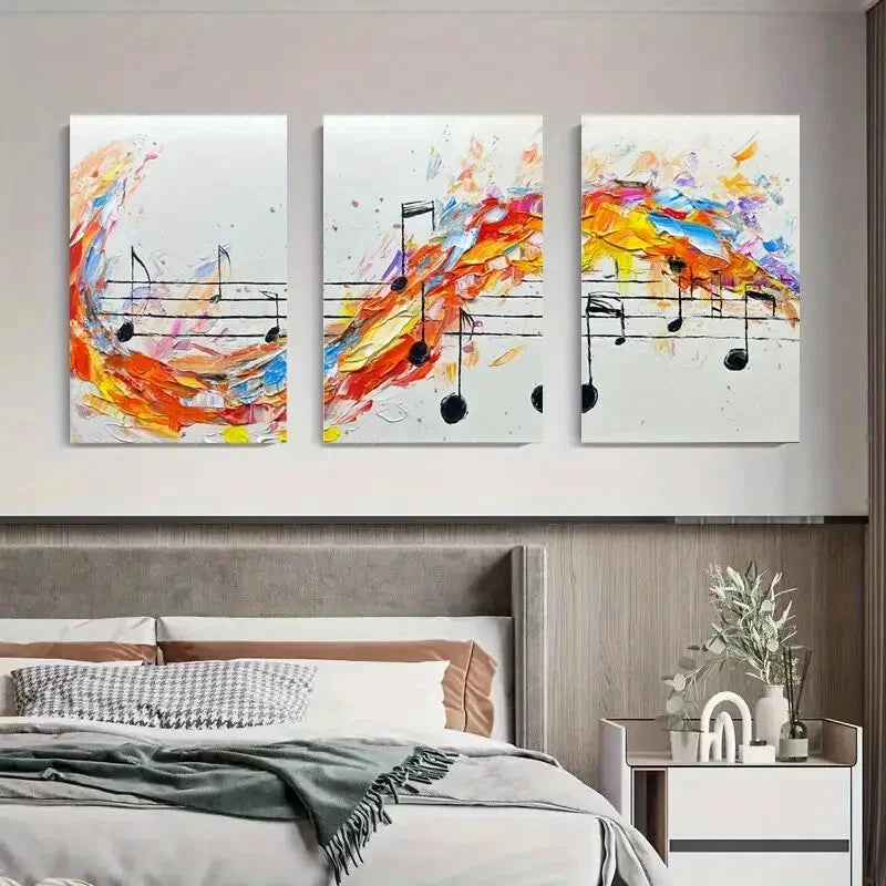 3pcs Vibrant Music Notes Abstract Colorful Metal Print Ready to Hang Art