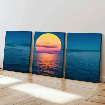 3pcs Sea Surface At Sunset Landscape Wall Art Set Canvas Framed 40x60cm - High Quality Print 100% Australian Made Wall Canvas Ready to Hang