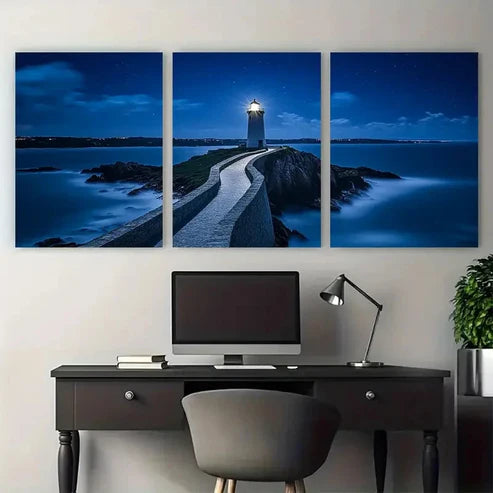 3pcs Coastal Scene Lighthouse Décor Wall Art Canvas Unframed – High Quality Print 100% Australian Made Wall Canvas