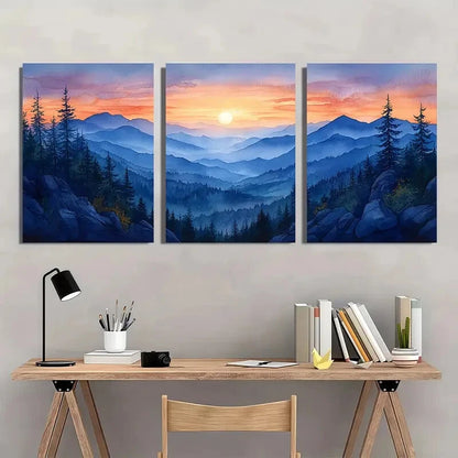 3pcs Blue Ridge Mountains Watercolor Art Print Metal Print Ready to Hang Art