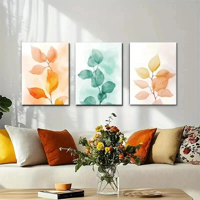 3pcs Orange Green And Yellow Leaves Wall Art Set Canvas Framed 40x60cm - High Quality Print 100% Australian Made Wall Canvas Ready to Hang