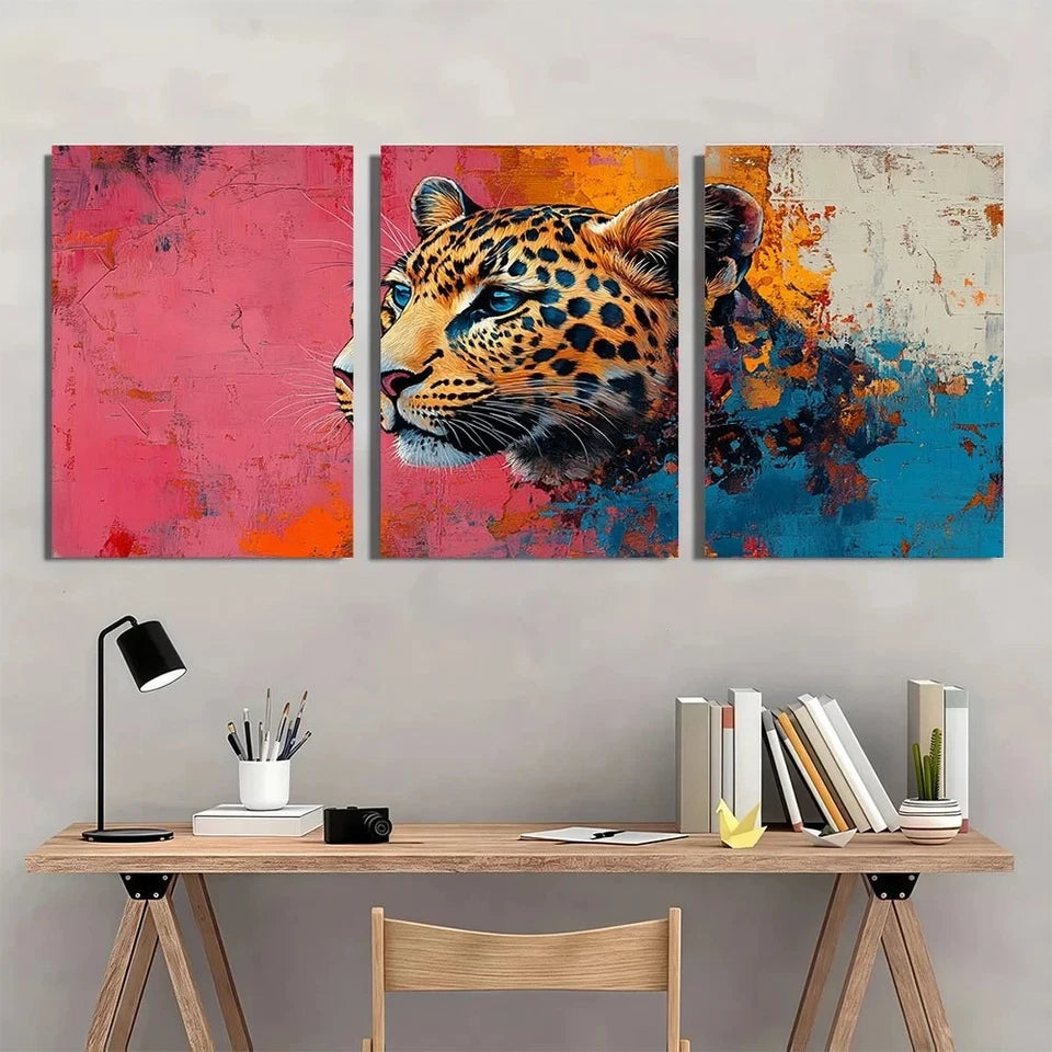 3pcs Matisse Leopard Vibrant Animal Wall Art Set Canvas Framed 40x60cm - High Quality Print 100% Australian Made Wall Canvas Ready to Hang