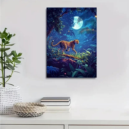 Vibrant Cheetah Forest Scene with Soft Moonlight 40x60cm Metal Print Ready to Hang