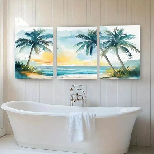 3pcs Tropical Palm Trees Theme Beach Decor Wall Art Set Canvas Framed 40x60cm - High Quality Print 100% Australian Made Wall Canvas Ready to Hang