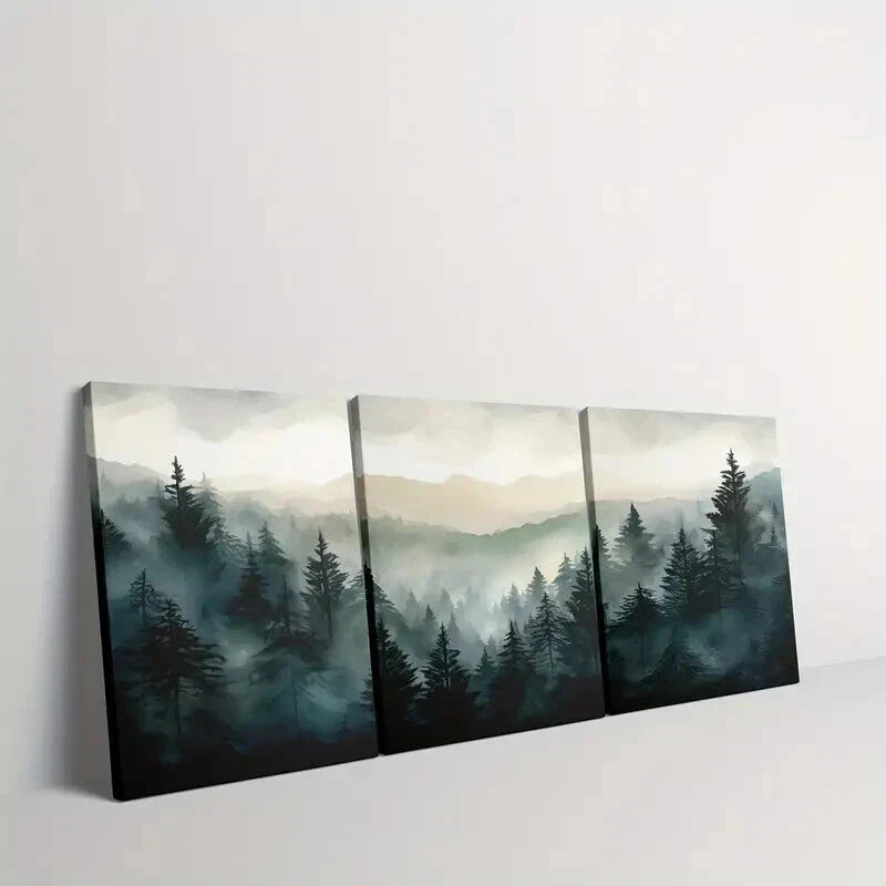 3pcs Mountain and Trees Landscape Wall Art Set Canvas Framed 40x60cm - High Quality Print 100% Australian Made Wall Canvas Ready to Hang
