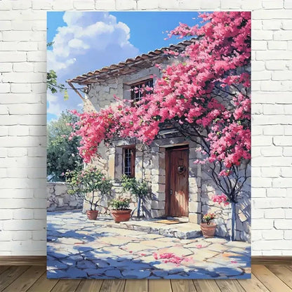 Beautiful Spring Cottage Bloom Vibrant Pink Painting 40x60cm Metal Print Ready to Hang