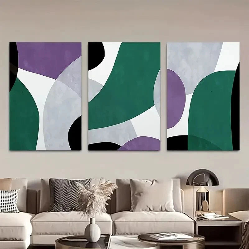 3pcs Green Purple Emerald Gem Abstract Metal Print Ready to Hang Art