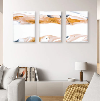 3pcs Minimalist Gold, White, and Black Fluid Art Wall Art Set Canvas Framed 40x60cm - High Quality Print 100% Australian Made Wall Canvas Ready to Hang