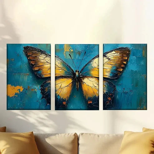 3pcs Beautiful butterfly with yellow wings Wall Art Set Canvas Unframed - High Quality Print 100% Australian Made Wall Canvas