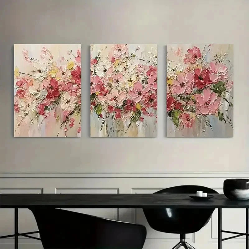 3pcs Pink Floral Abstract Wall Art Metal Print Ready to Hang Art