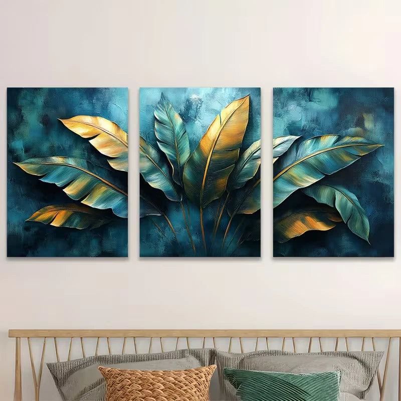 3pcs Tropical Leaves Green Painting Metal Print Ready to Hang Art