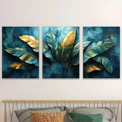 3pcs Tropical Leaves Green Painting Metal Print Ready to Hang Art