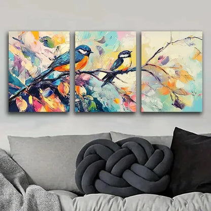 3pcs Birds Perched on Branches Nature Perfect Wall Perfect Wall Art Set Canvas Unframed - High Quality Print 100% Australian Made Wall Canvas