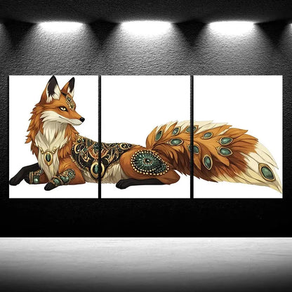 3pcs Beautiful Red Fox Big Tail Metal Print Ready to Hang Art