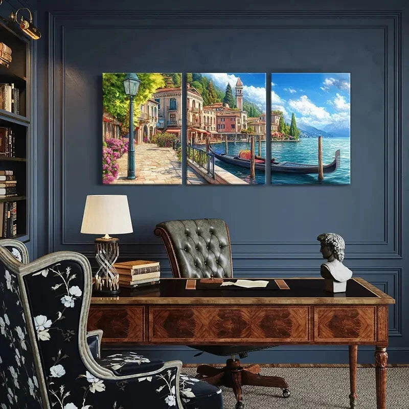 3pcs Venetian Mediterranean Gondola Ride Metal Print Ready to Hang Art