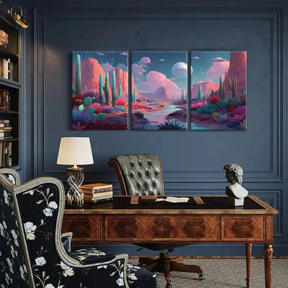 3pcs Desert Landscape Cactus Night Sky Metal Print Ready to Hang Art