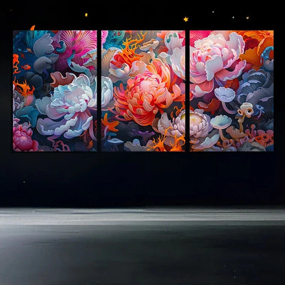 3pcs Floral Vibrant Botanical Metal Print Ready to Hang Art