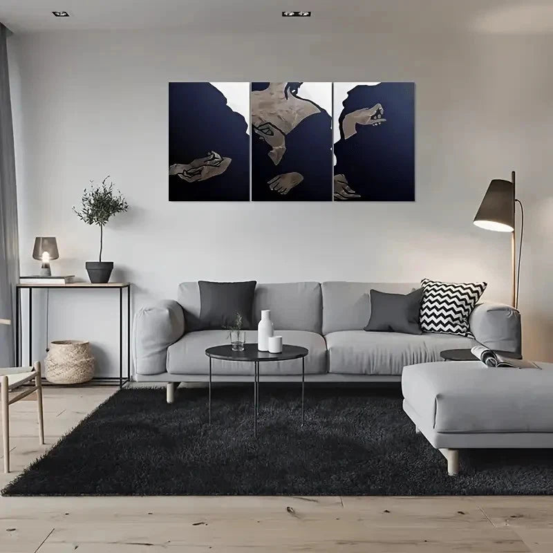 3pcs Minimalist Hand Sculpture Design Metal Print Ready to Hang Art