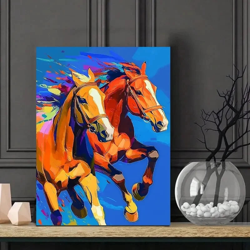 Beautiful Horses Running, a Colorful Painting 40x60cm Metal Print Ready to Hang