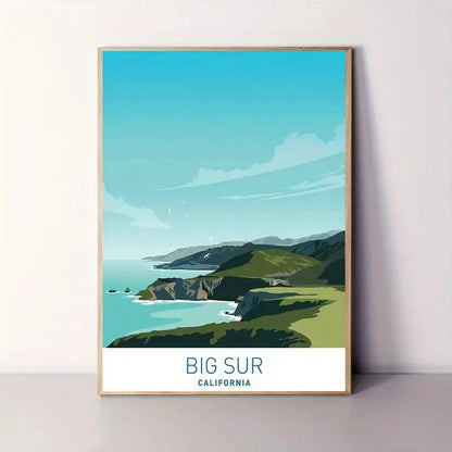 California Big Sur Coastal Landscape Vibrant Travel Poster Print Wall Art