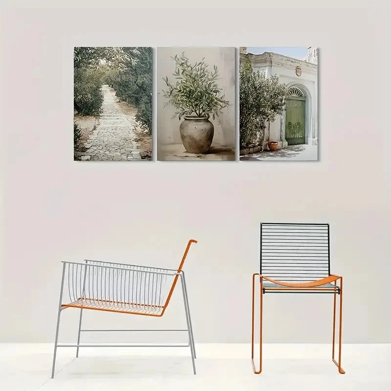 3pcs Venus Garden Path Olive Tree Painting Metal Print Ready to Hang Ar