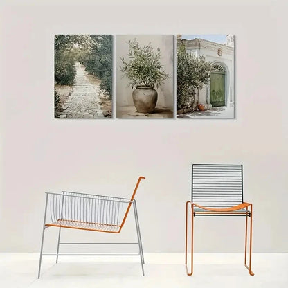 3pcs Venus Garden Path Olive Tree Painting Metal Print Ready to Hang Ar