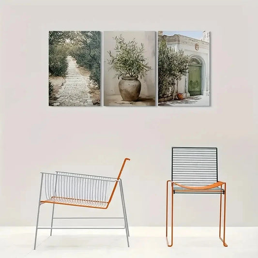 3pcs Venus Garden Path Olive Tree Painting Metal Print Ready to Hang Ar