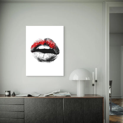 Black & White Retro Lips Art 60x90cm Metal Print Ready to Hang