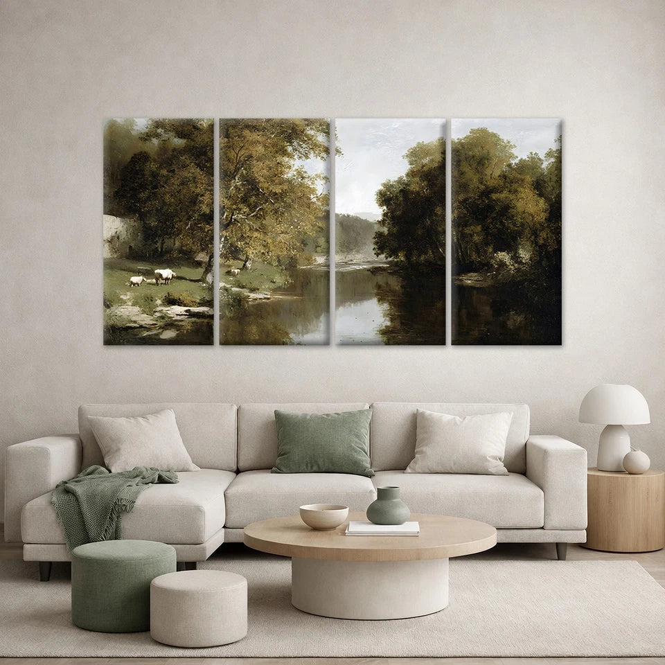 4pcs Classical River Landscape Painting Wall Art Canvas Framed 45x80cm - High Quality Print 100% Australian Made Wall Canvas Ready to Hang