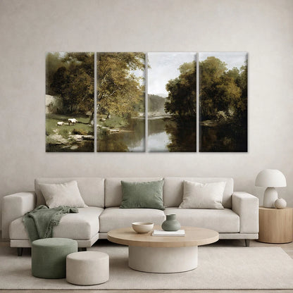 4pcs Classical River Landscape Painting Wall Art Canvas Framed 45x80cm - High Quality Print 100% Australian Made Wall Canvas Ready to Hang
