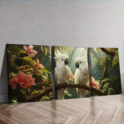 3pcs White Cockatoos on Branches Nature Perfect Wall Art Set Canvas Unframed - High Quality Print 100% Australian Made Wall Canvas