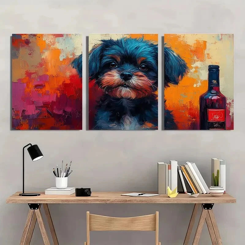 3pcs Vibrant Colorful Abstract Dog Metal Print Ready to Hang Art