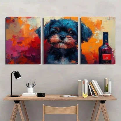 3pcs Vibrant Colorful Abstract Dog Metal Print Ready to Hang Art