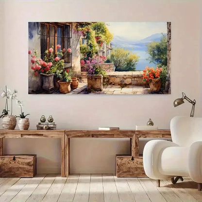 Balcony Greenery Flowers wall canvas office home room framed 120x60cm