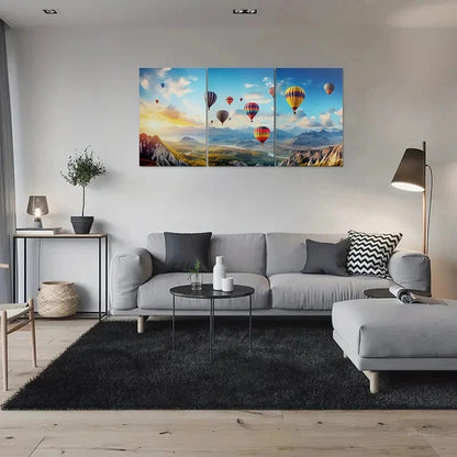 3pcs Colorful Hot Air Balloons Over Mountains Metal Print Ready to Hang Art