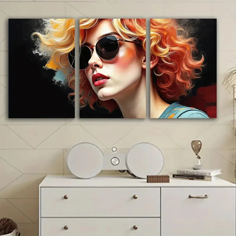 3pcs Woman In Fashion Glasses Wall Art Set Canvas Framed 60x90cm - High Quality Print 100% Australian Made Wall Canvas Ready to Hang
