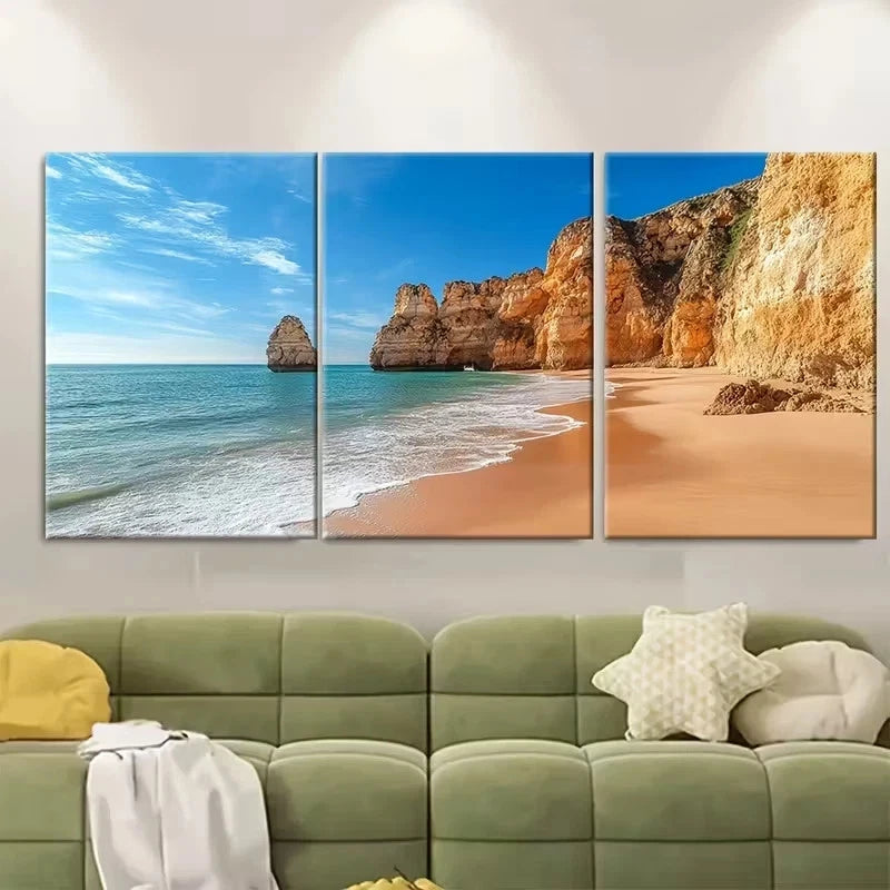 3pcs Portugal Coastal Beach Vintage Seaside Wall Art Set Canvas Framed 60x90cm - High Quality Print 100% Australian Made Wall Canvas Ready to Hang