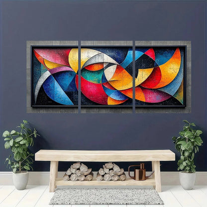 3pcs Abstract Geometric Dynamic Vibrant Metal Print Ready to Hang Art