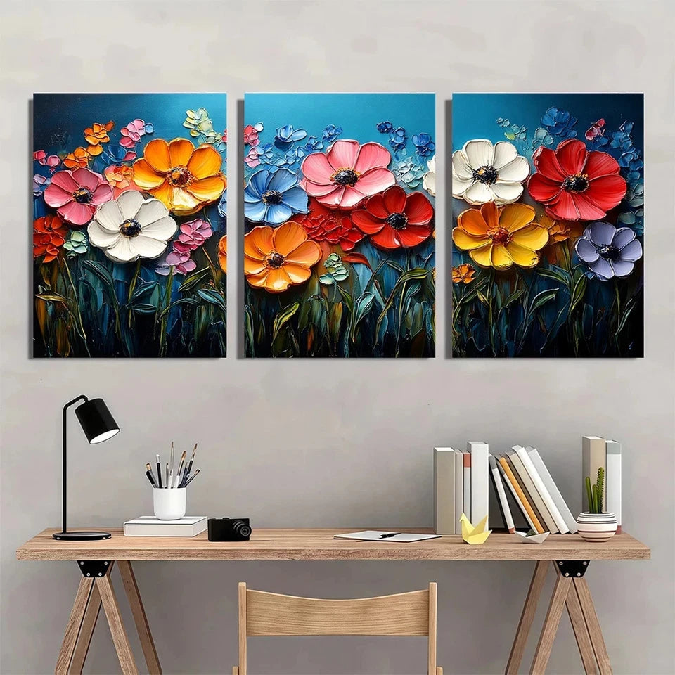 3pcs Colorful Flowers Botanical Metal Print Ready to Hang Art