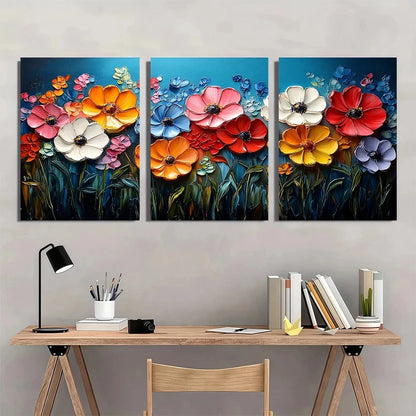 3pcs Colorful Flowers Botanical Metal Print Ready to Hang Art