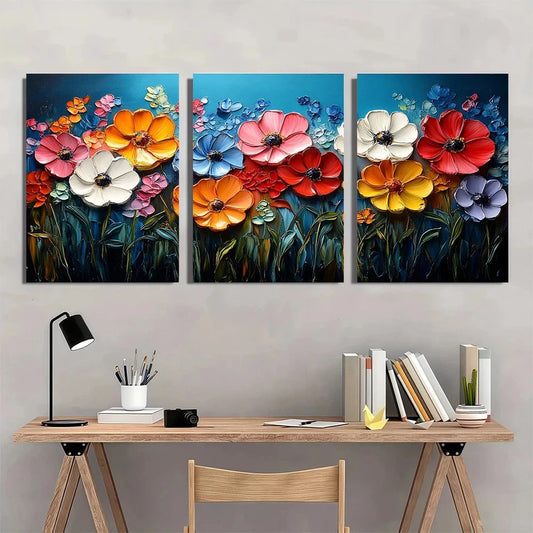 3pcs Colorful Flowers Botanical Metal Print Ready to Hang Art
